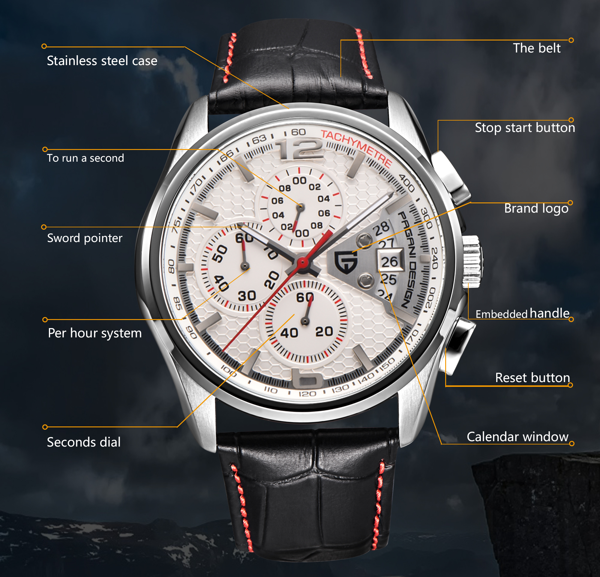 Leather Watch Band Men - Pagani PD3306 Mens Quartz Watch 50M