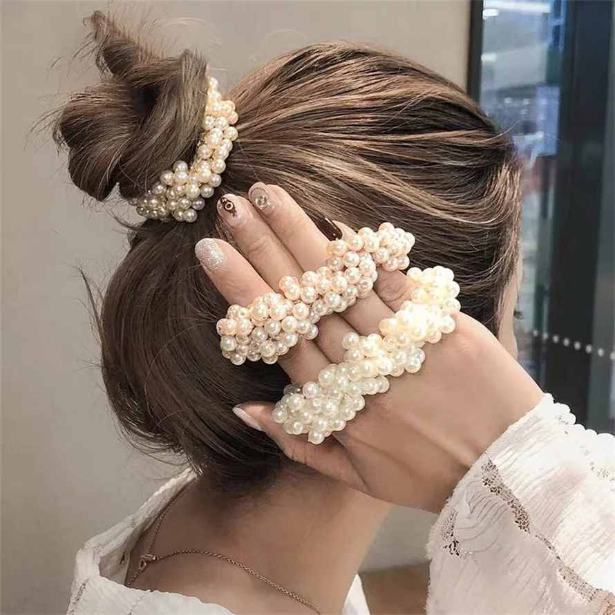 Woman Elegant Pearl Hair Ties  - Silicone Band Women review and price