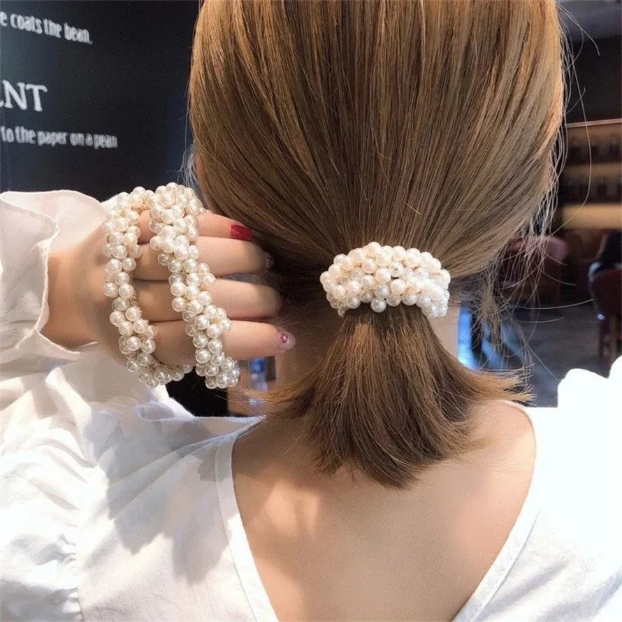 Woman Elegant Pearl Hair Ties  - Silicone Band Women review and price