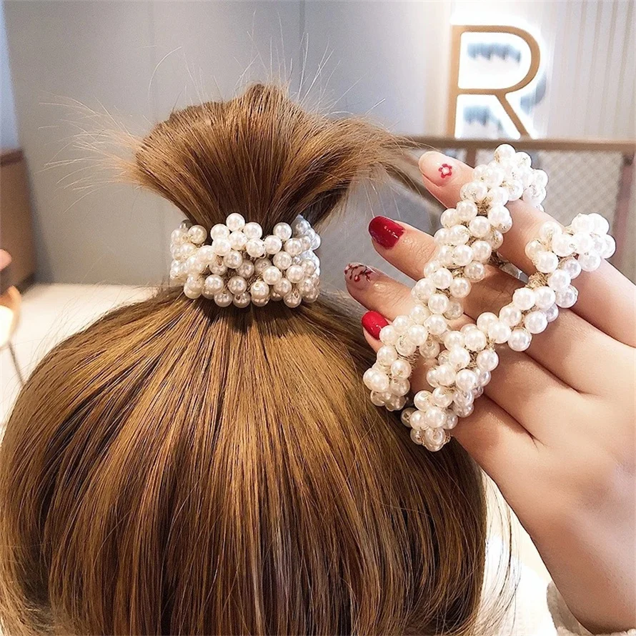 Woman Elegant Pearl Hair Ties  - Silicone Band Women review and price