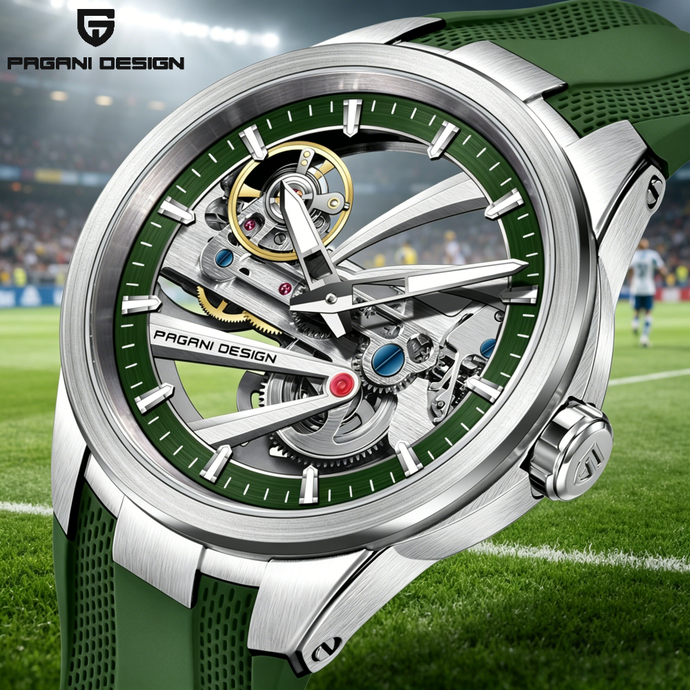 Green Skeleton PAGANI DESIGN P - Rubber Strap Diver review and price