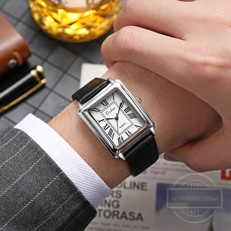 New Fashion Designer Rectangle - Leather Watch Band Men review and price