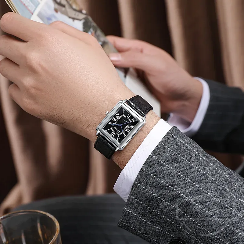 New Fashion Designer Rectangle - Leather Watch Band Men review and price