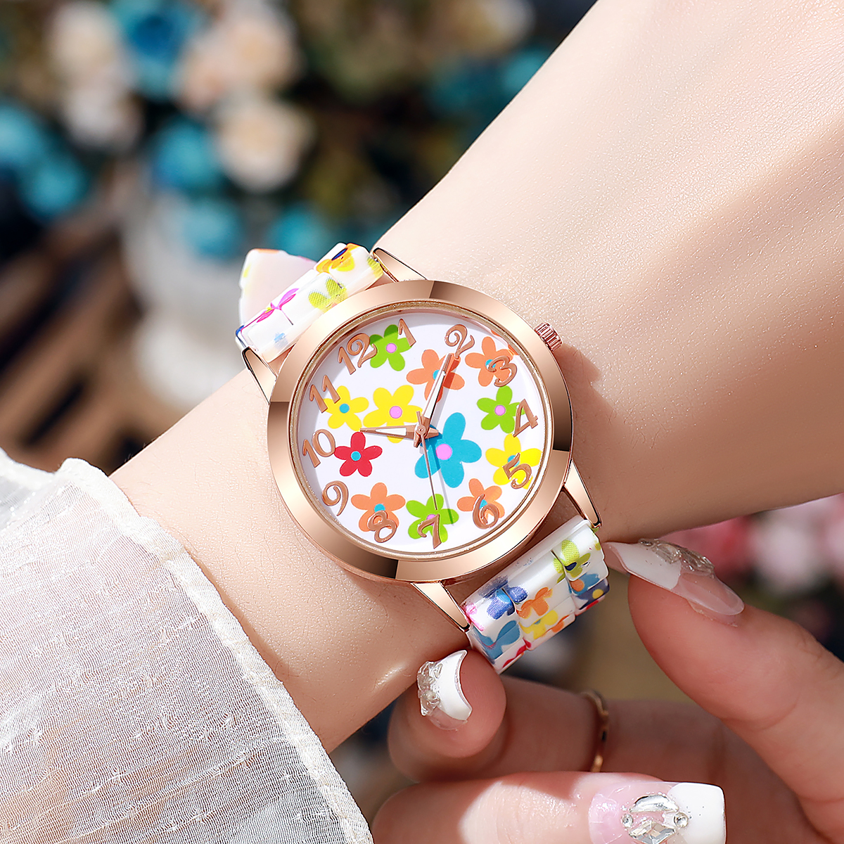 Fashion Flowers Printed Women  - Silicone Band Women review and price