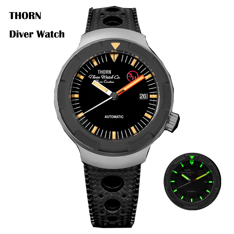 Thorn 42mm Men's Retro Titaniu - Rubber Strap Diver review and price